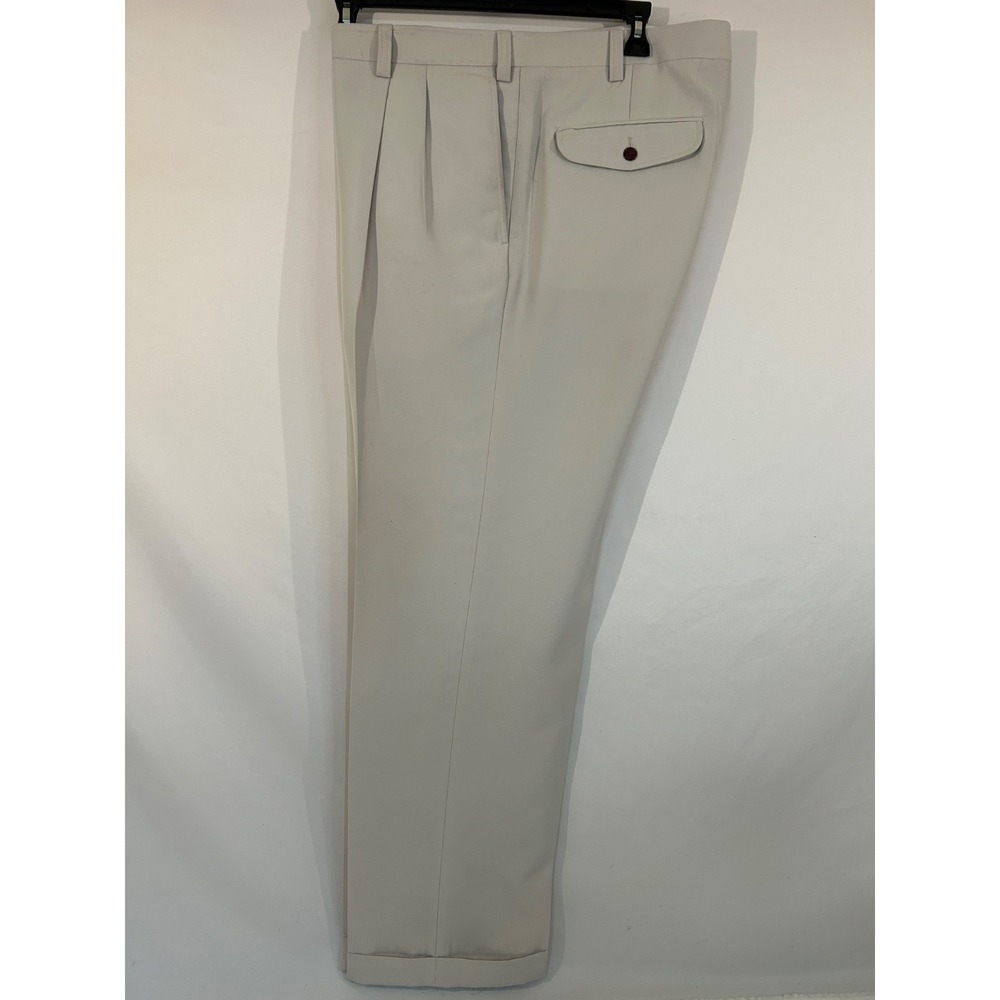 Orvis Dress Pants Mens 40x31 Beige Microfiber Pleated Cuffed Business Travel